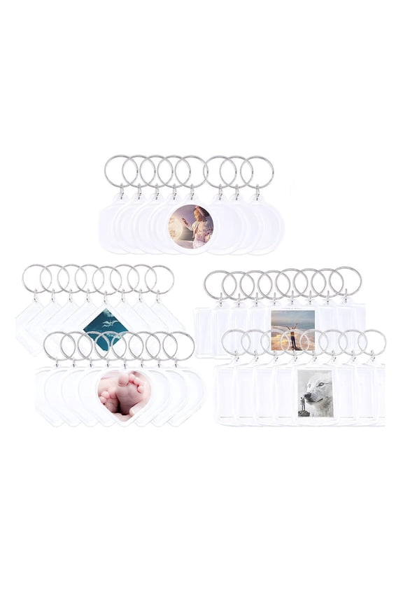 Set of 40 Acrylic Key Rings Customizable Keychains Picture Frame Pendant Keyring