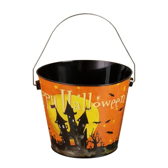 Drses‌‌ 1PC Random Patterns Iron Halloween Candy Buckets Pumpkin Storage Pail Halloween Candy Sorting Iron Pail Children Carry Iron Mini Pail