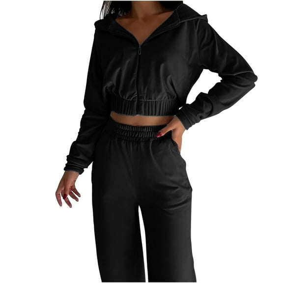 Drses 2 Piece Outfits Sweat Suits for Womens Half Zip Cropped Sweatshirt Pullover Sweatpants Tracksuit