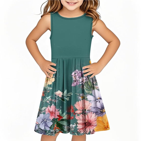 Drses‌ ‌‌‌‌‌‌‌‌‌‌2025 Girls' Summer Dress (4-14T) - Sleeveless Twirly Swing Dress with 3D Print | A-Line Beach Sundress & Playwear