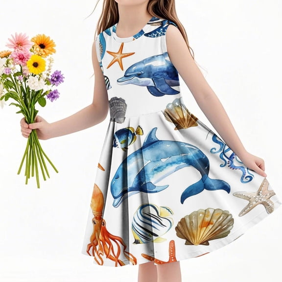Drses‌ ‌‌‌‌‌‌‌‌‌‌2025 Girls' Summer Dress (4-14T) - Sleeveless Twirly Swing Dress with 3D Print | A-Line Beach Sundress & Playwear
