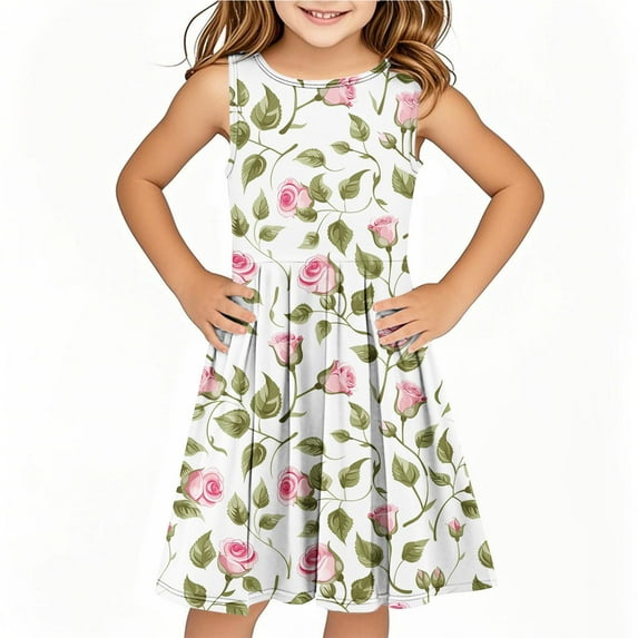 Drses 2025 Girls' Summer Dress (4-14T) - Sleeveless Twirly Swing Dress with 3D Print | A-Line Beach Sundress & Playwear