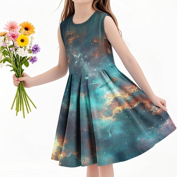Drses‌ ‌‌‌‌‌‌‌‌‌‌2025 Girls' Summer Dress (4-14T) - Sleeveless Twirly Swing Dress with 3D Print | A-Line Beach Sundress & Playwear