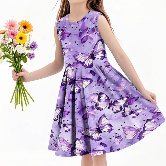 Drses‌ ‌‌‌‌‌‌‌‌‌‌2025 Girls' Summer Dress (4-14T) - Sleeveless Twirly Swing Dress with 3D Print | A-Line Beach Sundress & Playwear