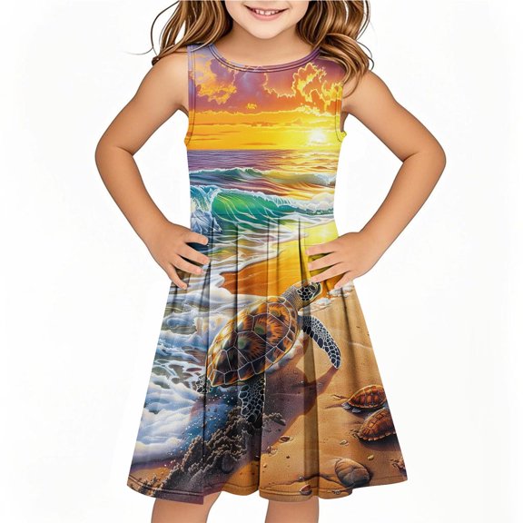 Drses‌ ‌‌‌‌‌‌‌‌‌‌2025 Girls' Summer Dress (4-14T) - Sleeveless Twirly Swing Dress with 3D Print | A-Line Beach Sundress & Playwear