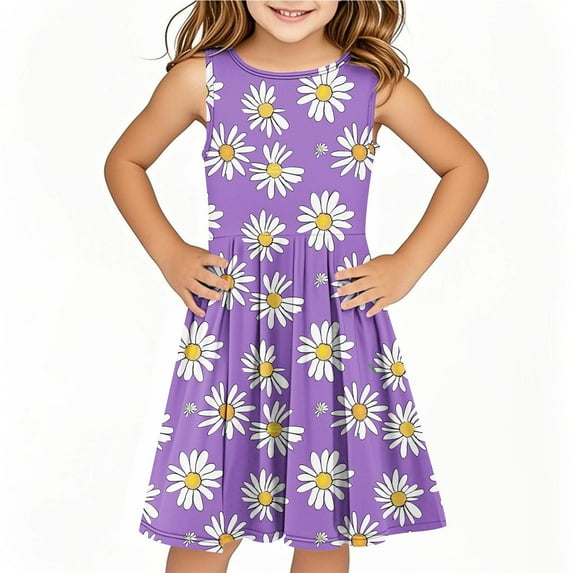 Drses 2025 Girls' Summer Dress (4-14T) - Sleeveless Twirly Swing Dress with 3D Print | A-Line Beach Sundress & Playwear