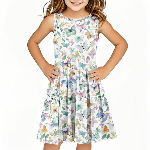 Drses‌ ‌‌‌‌‌‌‌‌‌‌2025 Girls' Summer Dress (4-14T) - Sleeveless Twirly Swing Dress with 3D Print | A-Line Beach Sundress & Playwear