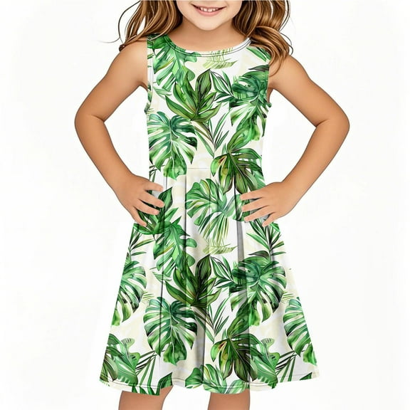 Drses‌ ‌‌‌‌‌‌‌‌‌‌2025 Girls' Summer Dress (4-14T) - Sleeveless Twirly Swing Dress with 3D Print | A-Line Beach Sundress & Playwear