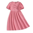 thumbnail image 1 of Drses‌ ‌‌‌‌‌‌‌‌‌‌2025 Girls' Summer Dress (Ages 8-13) - Crew Neck Short Sleeve A-Line Knit Casual Dresses with Ruffles & Bow Details, 1 of 7