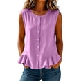 thumbnail image 1 of Drses 2026 Women's Cotton Linen Sleeveless Tank Top, Crewneck Button Front Pleated Peplum Blouse with Ruffled Hem, Lightweight Breathable Casual Versatile Shirt, 1 of 6
