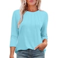 thumbnail image 1 of Drses 3/4 Length Sleeve Womens Tops Round Neck Casual Tunic Tops Basic Pleated Shirts Loose Fit, 1 of 8