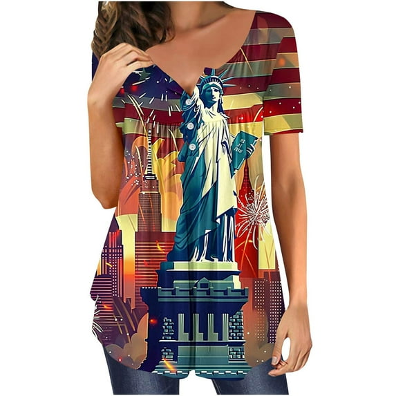 Drses 4th of July Independence Day T-Shirts Womens Scrub Tops Sloping Collar Workwear Scrub T-Shirts with Double Pockets