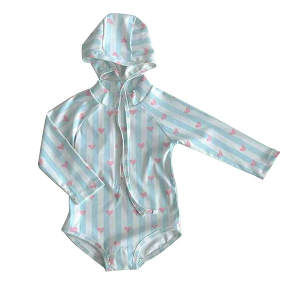 Drses Baby Girl Swimsuit 2-24 Months - UPF 50 Long Sleeve Rash Guard One-Piece with Swim Hat, Sun Protection Quick-Drying Bathing Suit for Beach & Pool