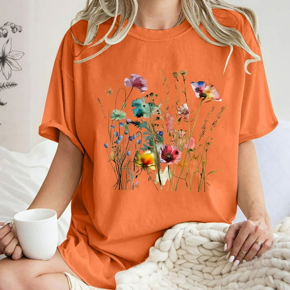 Drses Cute Spring Tshirt Oversized Floral Graphic Tees Vintage Wildflower Shirt Womens Boho Hiking T Shirt Summer Plant Tops