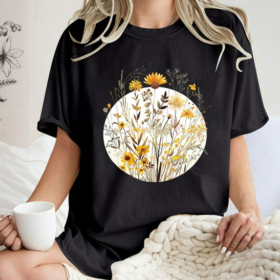 Drses Cute Spring Tshirt Oversized Floral Graphic Tees Vintage Wildflower Shirt Womens Boho Hiking T Shirt Summer Plant Tops