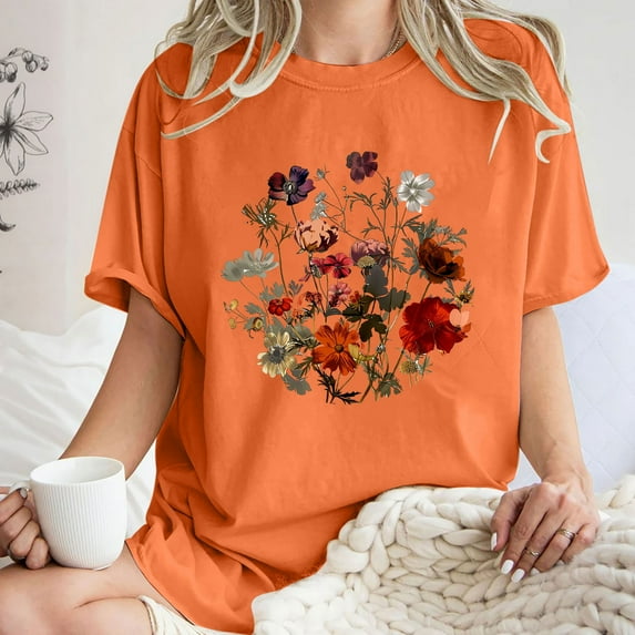 Drses Cute Spring Tshirt Oversized Floral Graphic Tees Vintage Wildflower Shirt Womens Boho Hiking T Shirt Summer Plant Tops