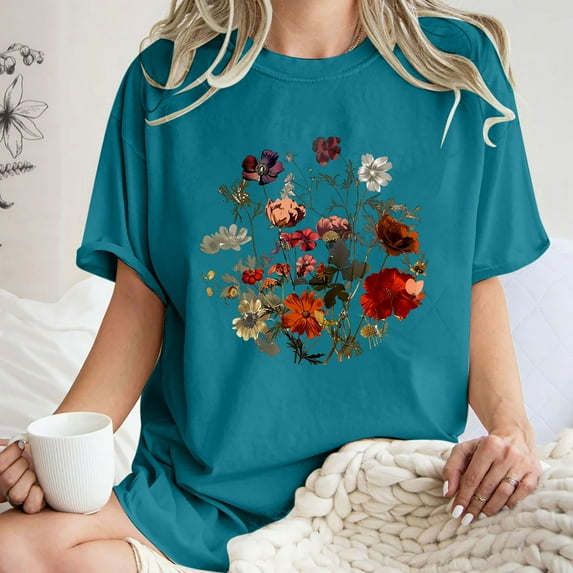 Drses Cute Spring Tshirt Oversized Floral Graphic Tees Vintage Wildflower Shirt Womens Boho Hiking T Shirt Summer Plant Tops