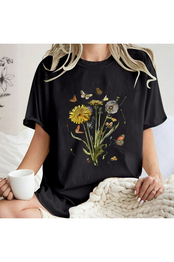 Cute Spring Tshirt Oversized Floral Graphic Tees Vintage Wildflower Shirt Womens Boho Hiking T Shirt Summer Plant Tops