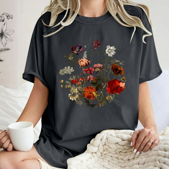 Drses Cute Spring Tshirt Oversized Floral Graphic Tees Vintage Wildflower Shirt Womens Boho Hiking T Shirt Summer Plant Tops