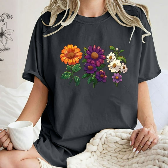 Drses Cute Spring Tshirt Oversized Floral Graphic Tees Vintage Wildflower Shirt Womens Boho Hiking T Shirt Summer Plant Tops