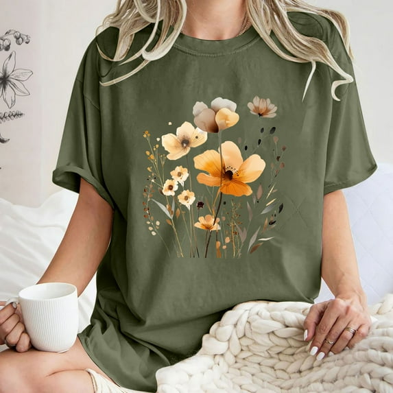 Drses Cute Spring Tshirt Oversized Floral Graphic Tees Vintage Wildflower Shirt Womens Boho Hiking T Shirt Summer Plant Tops