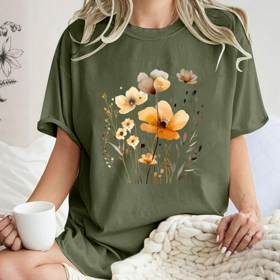 Drses Cute Spring Tshirt Oversized Floral Graphic Tees Vintage Wildflower Shirt Womens Boho Hiking T Shirt Summer Plant Tops
