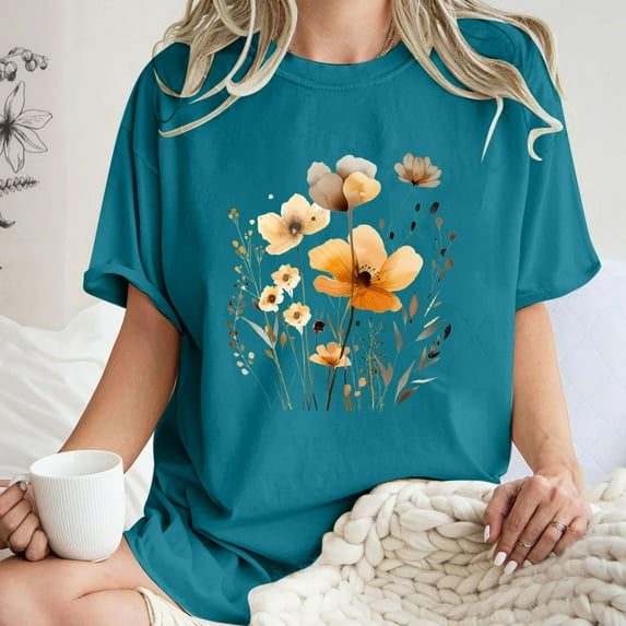 Drses Cute Spring Tshirt Oversized Floral Graphic Tees Vintage Wildflower Shirt Womens Boho Hiking T Shirt Summer Plant Tops