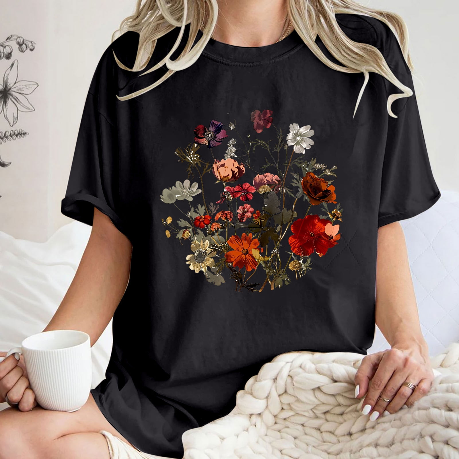 Drses Cute Spring Tshirt Oversized Floral Graphic Tees Vintage ...