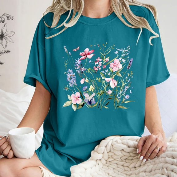 Drses Cute Spring Tshirt Oversized Floral Graphic Tees Vintage Wildflower Shirt Womens Boho Hiking T Shirt Summer Plant Tops