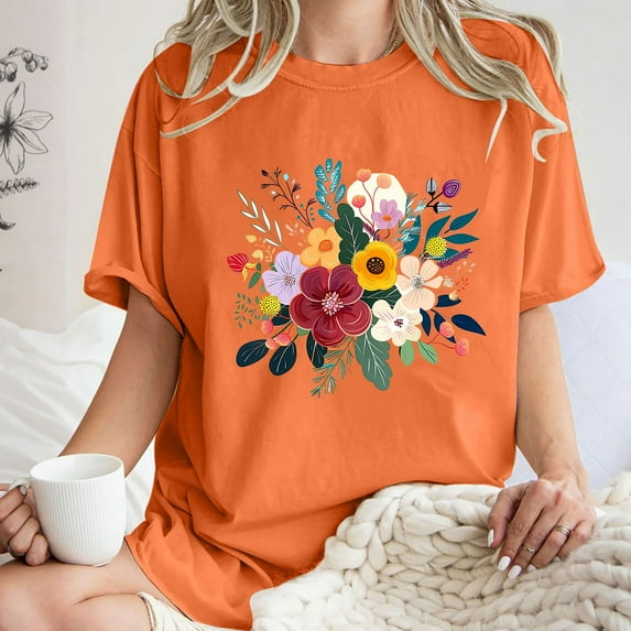 Drses Cute Spring Tshirt Oversized Floral Graphic Tees Vintage Wildflower Shirt Womens Boho Hiking T Shirt Summer Plant Tops