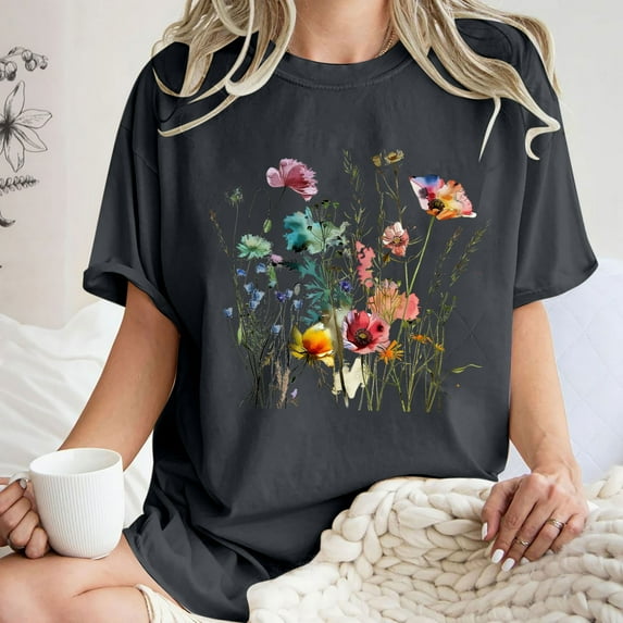 Drses Cute Spring Tshirt Oversized Floral Graphic Tees Vintage Wildflower Shirt Womens Boho Hiking T Shirt Summer Plant Tops