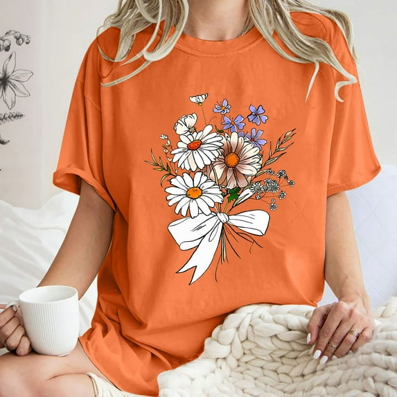 Drses Cute Spring Tshirt Oversized Floral Graphic Tees Vintage Wildflower Shirt Womens Boho Hiking T Shirt Summer Plant Tops