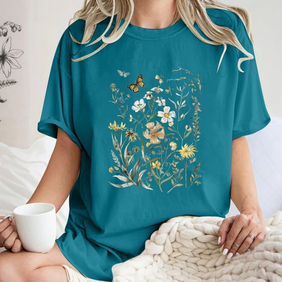 Drses Cute Spring Tshirt Oversized Floral Graphic Tees Vintage Wildflower Shirt Womens Boho Hiking T Shirt Summer Plant Tops