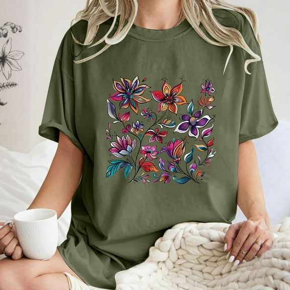 Drses Cute Spring Tshirt Oversized Floral Graphic Tees Vintage Wildflower Shirt Womens Boho Hiking T Shirt Summer Plant Tops