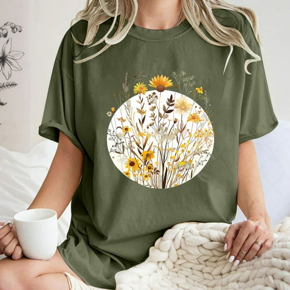 Drses Cute Spring Tshirt Oversized Floral Graphic Tees Vintage Wildflower Shirt Womens Boho Hiking T Shirt Summer Plant Tops