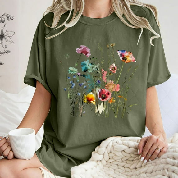 Drses Cute Spring Tshirt Oversized Floral Graphic Tees Vintage Wildflower Shirt Womens Boho Hiking T Shirt Summer Plant Tops