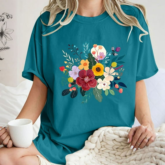 Drses Cute Spring Tshirt Oversized Floral Graphic Tees Vintage Wildflower Shirt Womens Boho Hiking T Shirt Summer Plant Tops