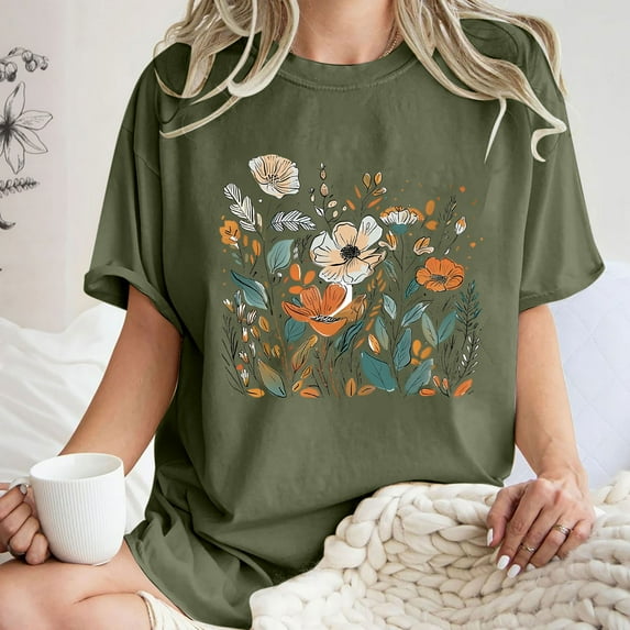 Drses Cute Spring Tshirt Oversized Floral Graphic Tees Vintage Wildflower Shirt Womens Boho Hiking T Shirt Summer Plant Tops