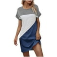 thumbnail image 1 of Drses Dress for Women Colorblock Casual Summer Crew Neck Short Sleeve Tunic Mini Dresses Loose Sleepshirt, 1 of 4