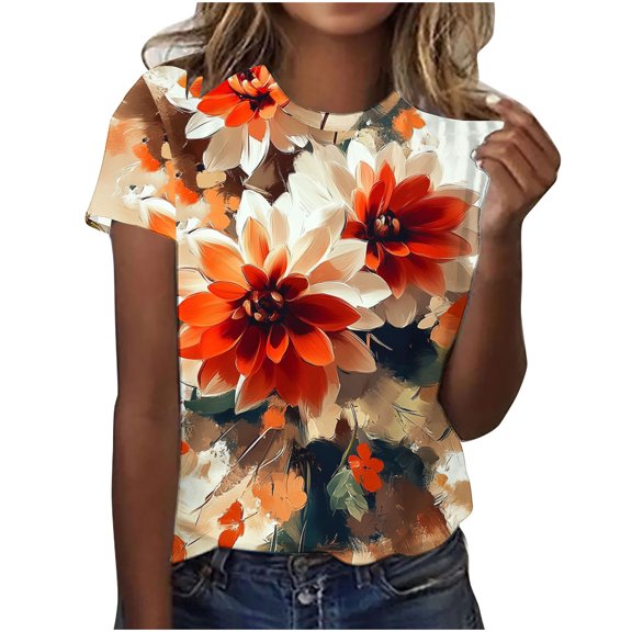 Drses‌‌ Fashion Women's 3D Printed Floral T-Shirt | Loose Casual Summer Short Sleeve Round Neck Graphic Tee‌