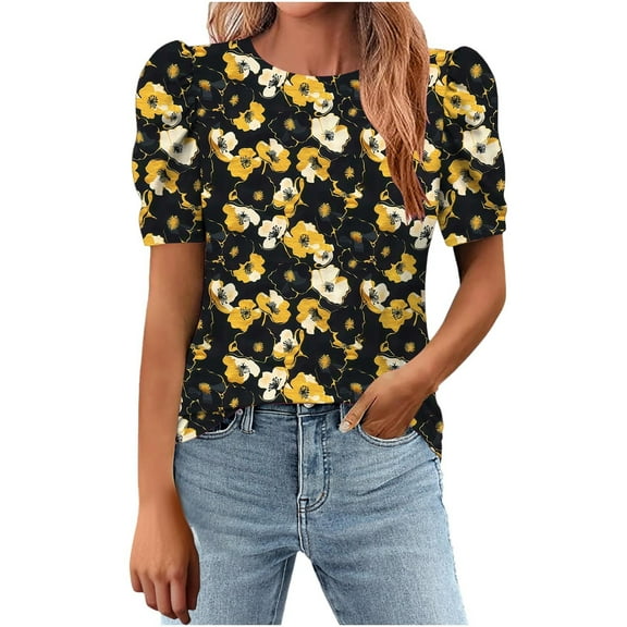 Drses‌ ‌‌‌‌‌‌‌‌‌‌‌‌‌‌‌‌‌‌‌‌Fashion Women's Boho Floral Blouse | Summer Puff Sleeve Crew Neck Tunic Top for Casual & Dressy Outfits‌