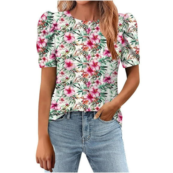 Drses‌ ‌‌‌‌‌‌‌‌‌‌‌‌‌‌‌‌‌‌‌‌Fashion Women's Boho Floral Blouse | Summer Puff Sleeve Crew Neck Tunic Top for Casual & Dressy Outfits‌
