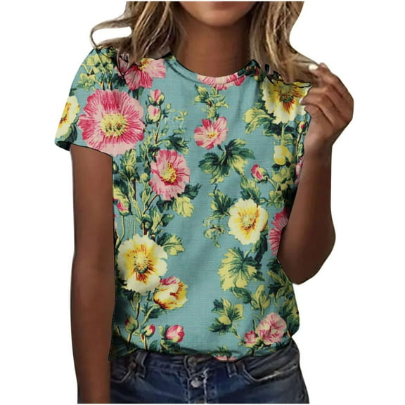 Drses Fashion Women's Floral Graphic Crewneck Tee | Boho Printed Short Sleeve Top for Summer Casual & Western Outfits