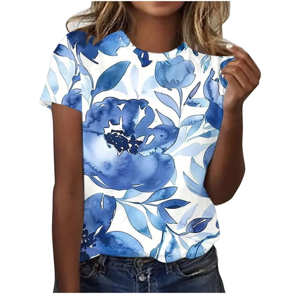 Drses‌ ‌‌‌‌‌‌‌‌‌‌‌‌‌‌‌‌‌Fashion Women's Floral Print Tunic Top | Summer Short Sleeve Round Neck Loose Fit Casual Tee‌