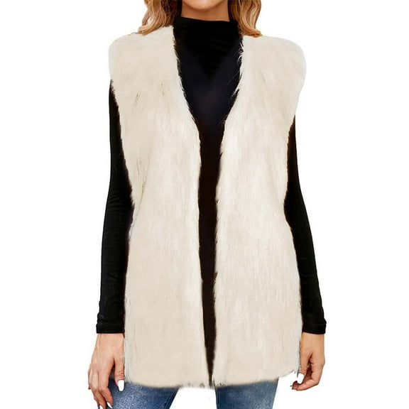 Drses Faux Fur Vest Jacket for Women Sleeveless Open Front Winter Warm Waistcoat Fluffy Fuzzy Gilet Coat Outerwear