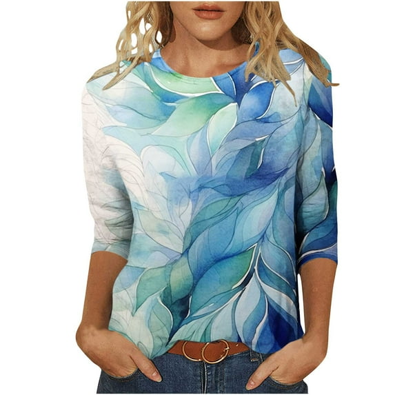 Drses Floral Printed Tops for Women Trendy 3/4 Sleeve Shirts Loose Fit Casual Dressy Blouses Womens Tops