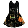 thumbnail image 1 of Drses Halloween Dresses Womens Long Sleeve Cocktail Swing Dress Pumpkin Witch Printed Cosplay Party Costume Swing Dress, 1 of 3