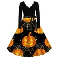thumbnail image 1 of Drses Halloween Dresses Womens Long Sleeve Cocktail Swing Dress Pumpkin Witch Printed Cosplay Party Costume Swing Dress, 1 of 3