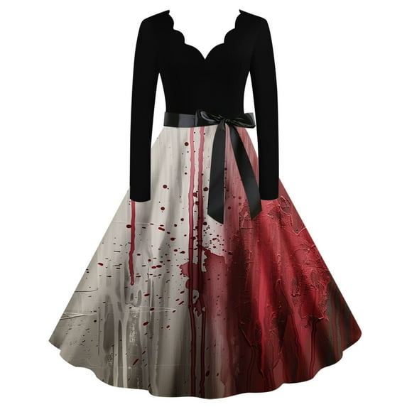 Drses Halloween Dresses Womens Long Sleeve Cocktail Swing Dress Pumpkin Witch Printed Cosplay Party Costume Swing Dress