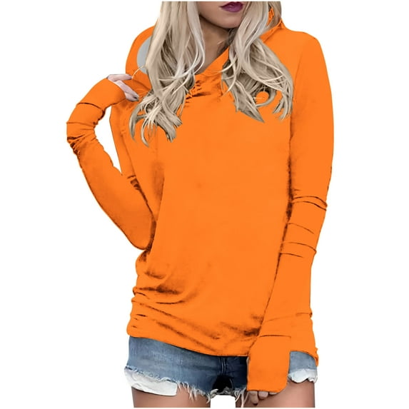 Drses Hoodies for Women Casual Long Sleeve Solid Color Crew Neck Pullover Blouse Lightweight Tops with Thumb Holes